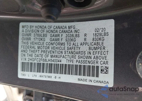 2020 Honda Civic Lx from USA, damaged, VIN 2HGFC2F68LH540044